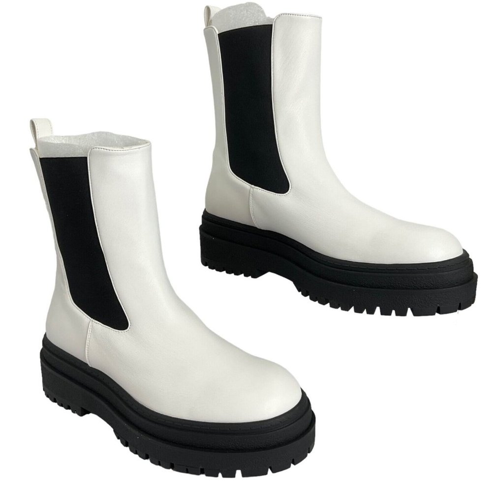 Good American Boots Women Sz 11 Chelsea White Leather GA036V-X $349 Nib
